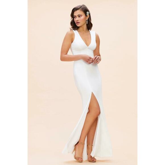 DRESS THE POPULATION Sandra Trumpet Gown Dress Small White Stretch Crepe NWT - Picture 2 of 13